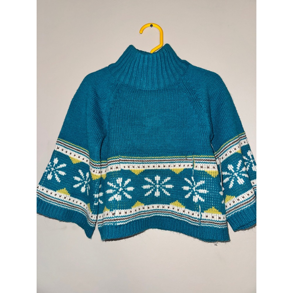 B.T. Kids Turquoise Blue Fair Isle Snowflake Mock Neck Sweater NWT